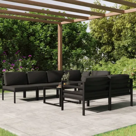 Salon de jardin 8 pcs avec coussins Aluminium Anthracite