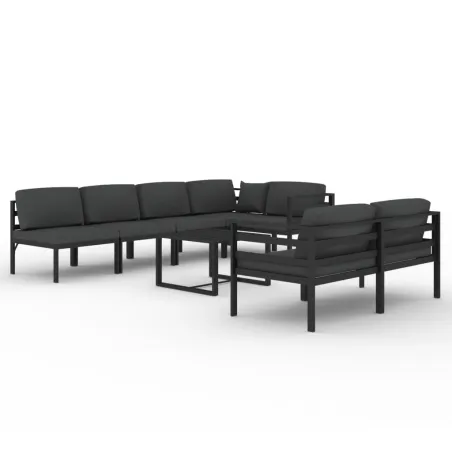Salon de jardin 8 pcs avec coussins Aluminium Anthracite