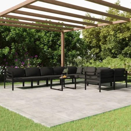 Salon de jardin 10 pcs avec coussins Aluminium Anthracite