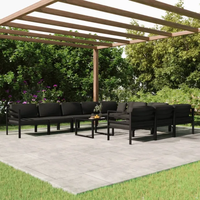 Salon de jardin 11 pcs avec coussins Aluminium Anthracite