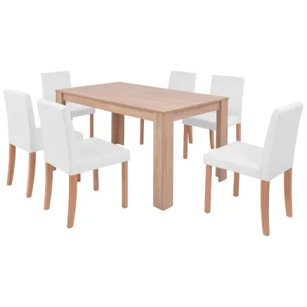 Table et chaises 7 pcs Cuir synthétique Chêne Couleur crème 2