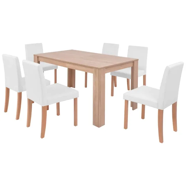 Table et chaises 7 pcs Cuir synthétique Chêne Couleur crème