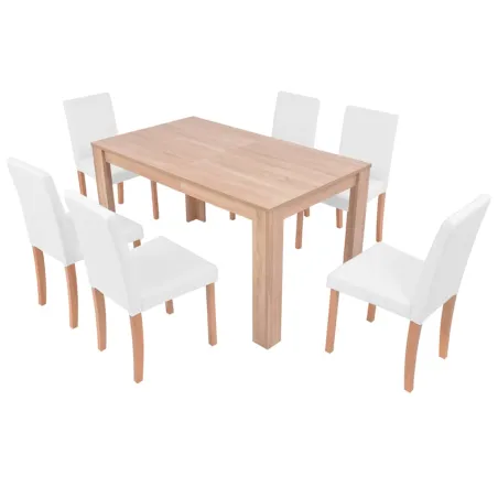 Table et chaises 7 pcs Cuir synthétique Chêne Couleur crème
