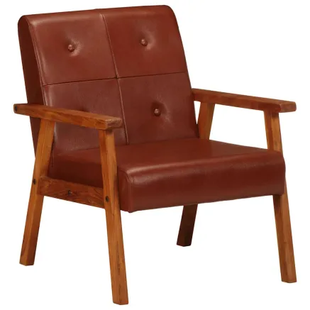Fauteuil marron cuir véritable