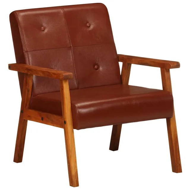 Fauteuil marron cuir véritable