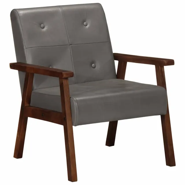 Fauteuil gris cuir véritable