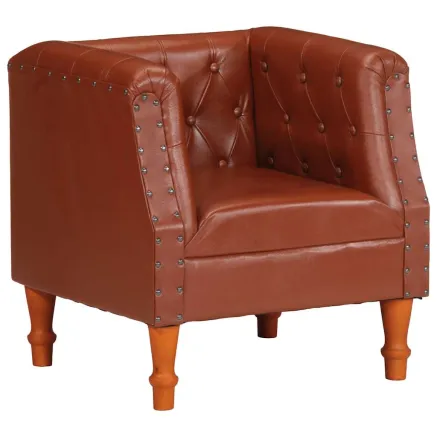 Fauteuil marron cuir véritable