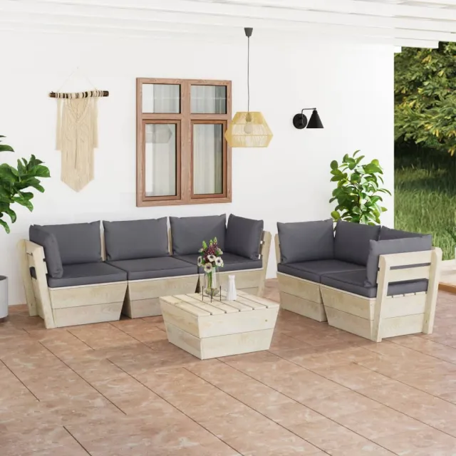 Salon de jardin palette 6 pcs avec coussins bois d'épicéa