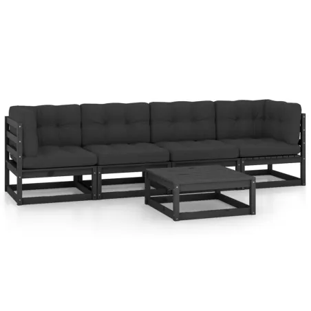 Salon de jardin 5 pcs avec coussins Bois de pin massif