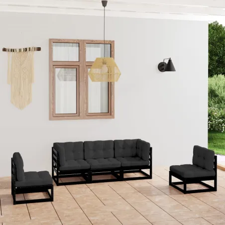 Salon de jardin 5 pcs avec coussins Bois de pin massif