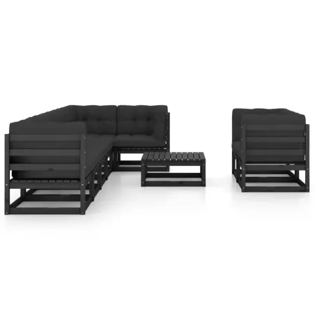 Salon de jardin 9 pcs avec coussins Bois de pin massif