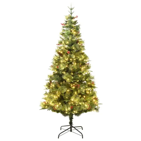 Sapin de Noël pré-éclairé et pommes de pin vert 225cm PVC et PE