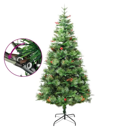 Sapin de Noël pré-éclairé et pommes de pin vert 225cm PVC et PE
