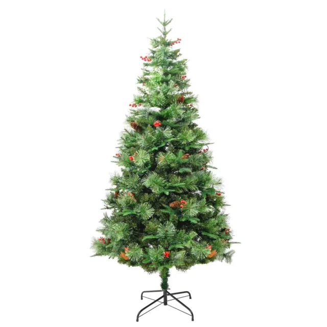 Sapin de Noël pré-éclairé et pommes de pin vert 225cm PVC et PE