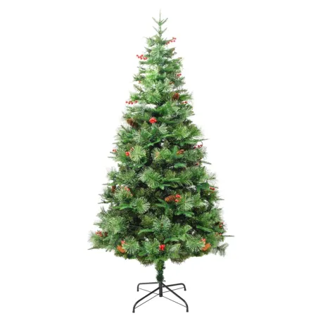 Sapin de Noël pré-éclairé et pommes de pin vert 225cm PVC et PE