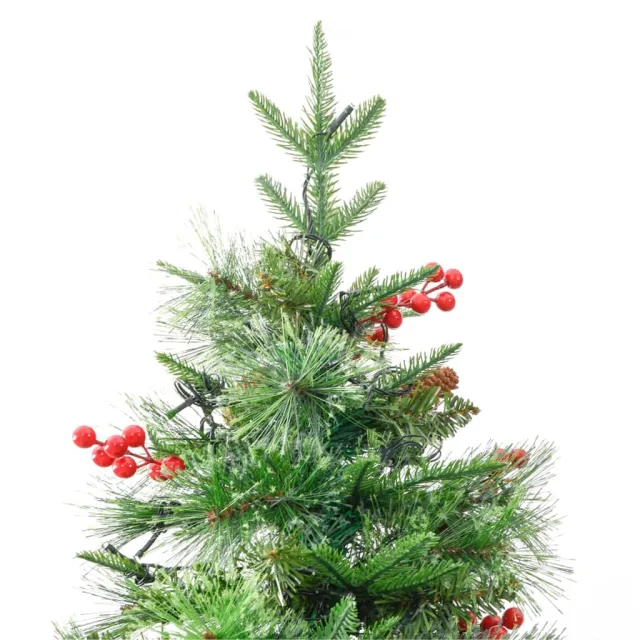 Sapin de Noël pré-éclairé et pommes de pin vert 225cm PVC et PE