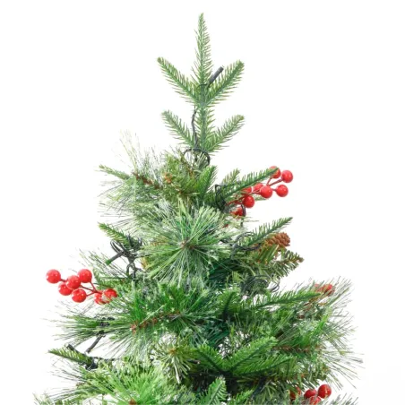 Sapin de Noël pré-éclairé et pommes de pin vert 225cm PVC et PE