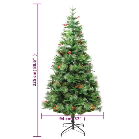 Sapin de Noël pré-éclairé et pommes de pin vert 225cm PVC et PE