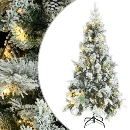 Sapin de Noël pré-éclairé avec neige floquée/cônes 225cm PVC/PE