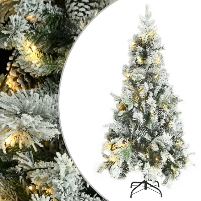 Sapin de Noël pré-éclairé avec neige floquée/cônes 225cm PVC/PE