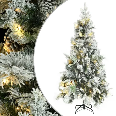 Sapin de Noël pré-éclairé avec neige floquée/cônes 225cm PVC/PE