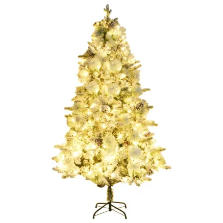 Sapin de Noël pré-éclairé avec neige floquée/cônes 225cm PVC/PE 2
