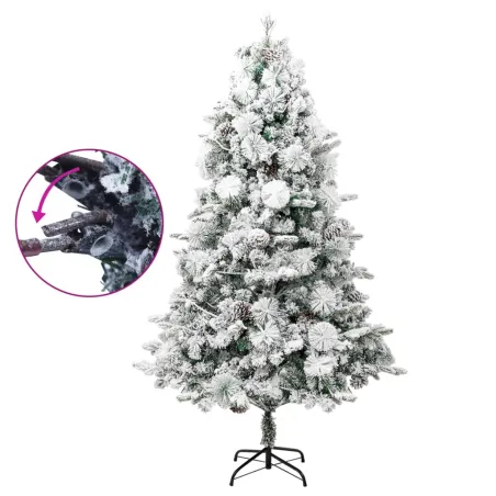 Sapin de Noël pré-éclairé avec neige floquée/cônes 225cm PVC/PE