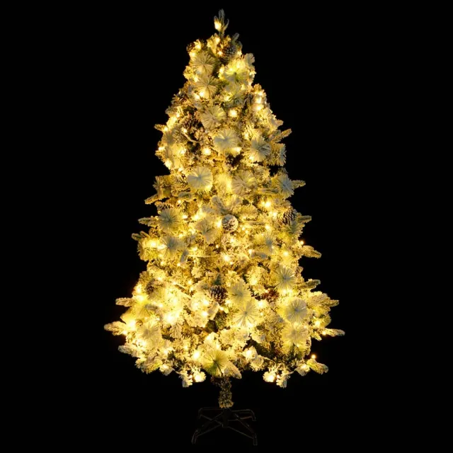 Sapin de Noël pré-éclairé avec neige floquée/cônes 225cm PVC/PE