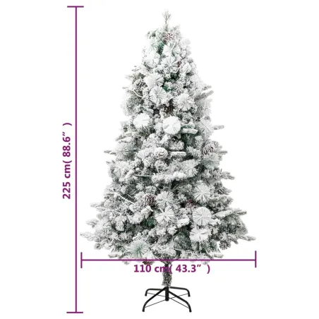 Sapin de Noël pré-éclairé avec neige floquée/cônes 225cm PVC/PE
