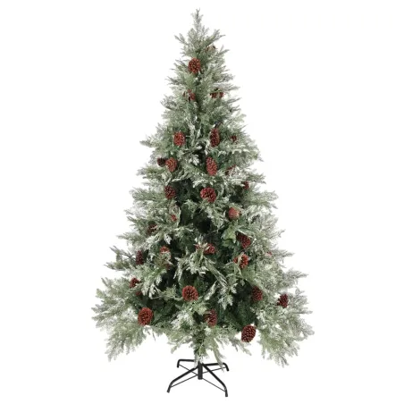 Sapin de Noël pré-éclairé pommes de pin vert blanc 195cm PVC PE