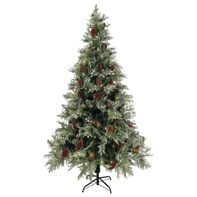 Sapin de Noël pré-éclairé pommes de pin vert blanc 195cm PVC PE