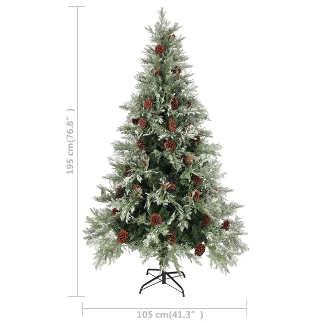 Sapin de Noël pré-éclairé pommes de pin vert blanc 195cm PVC PE