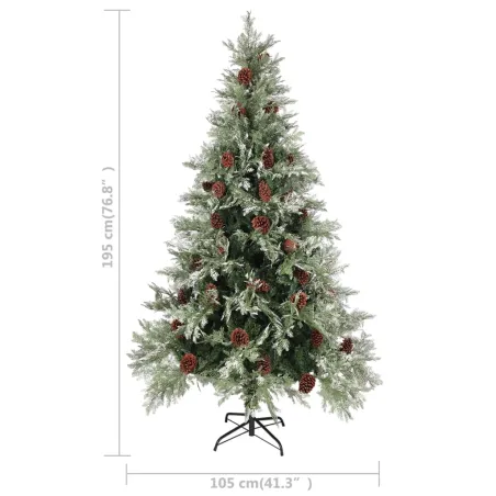 Sapin de Noël pré-éclairé pommes de pin vert blanc 195cm PVC PE