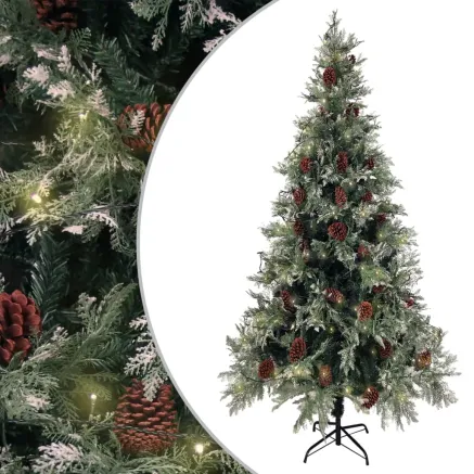 Sapin de Noël pré-éclairé pommes de pin vert blanc 225cm PVC PE