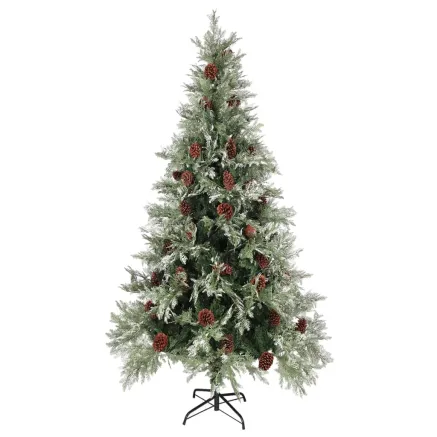 Sapin de Noël pré-éclairé pommes de pin vert blanc 225cm PVC PE 2