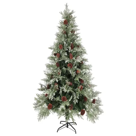 Sapin de Noël pré-éclairé pommes de pin vert blanc 225cm PVC PE
