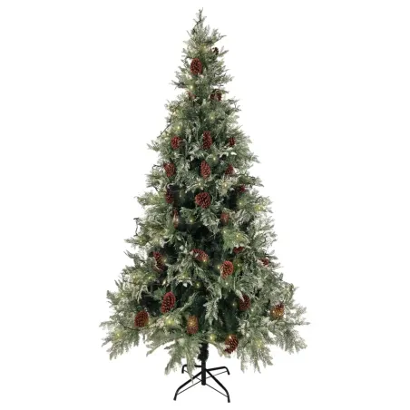 Sapin de Noël pré-éclairé pommes de pin vert blanc 225cm PVC PE