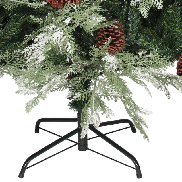 Sapin de Noël pré-éclairé pommes de pin vert blanc 225cm PVC PE
