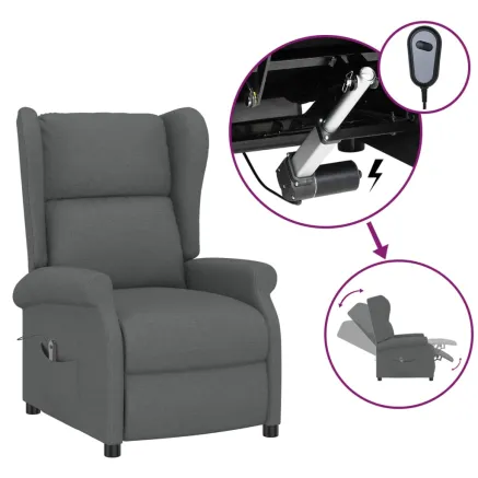 Fauteuil inclinable électrique à oreilles gris foncé tissu 2