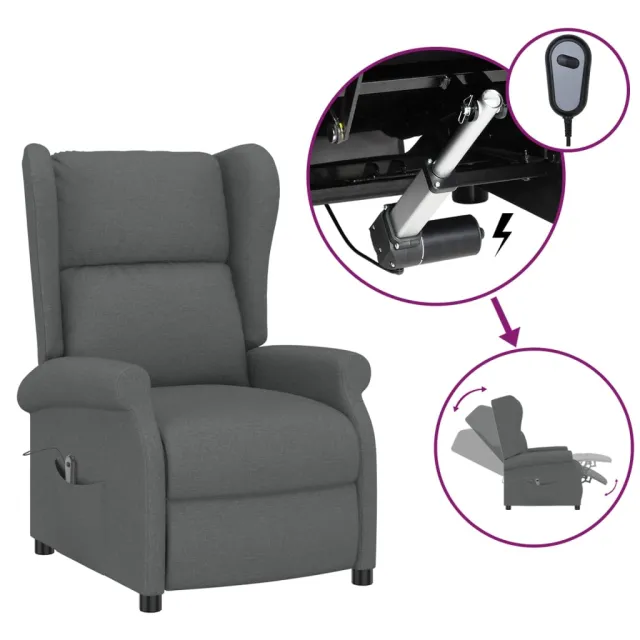 Fauteuil inclinable électrique à oreilles gris foncé tissu
