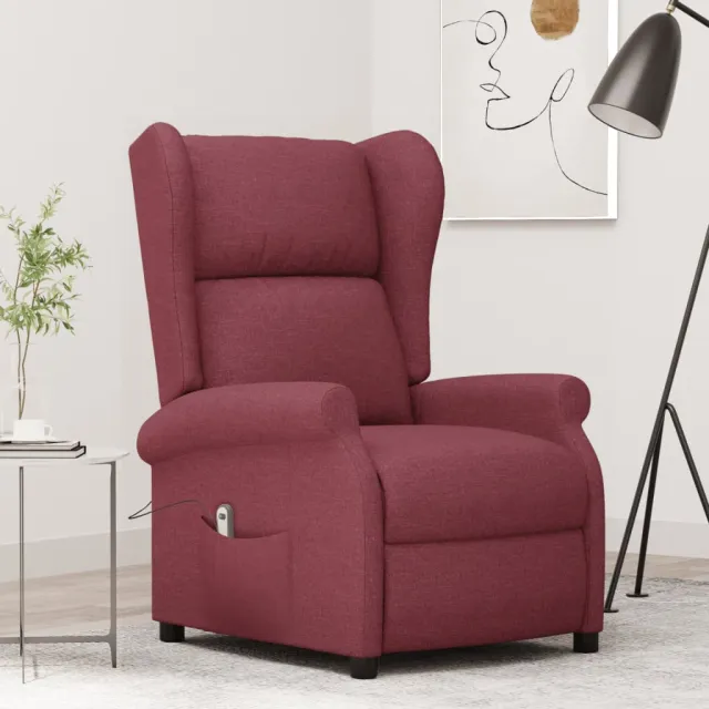 Fauteuil inclinable électrique à oreilles rouge bordeaux tissu