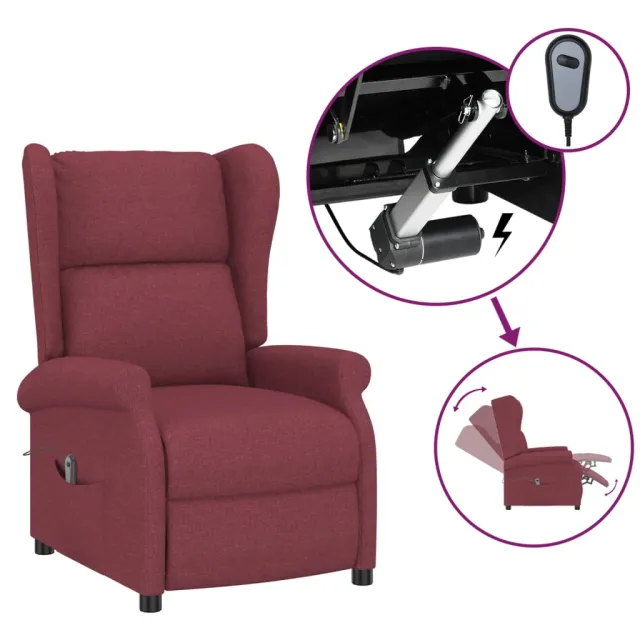 Fauteuil inclinable électrique à oreilles rouge bordeaux tissu