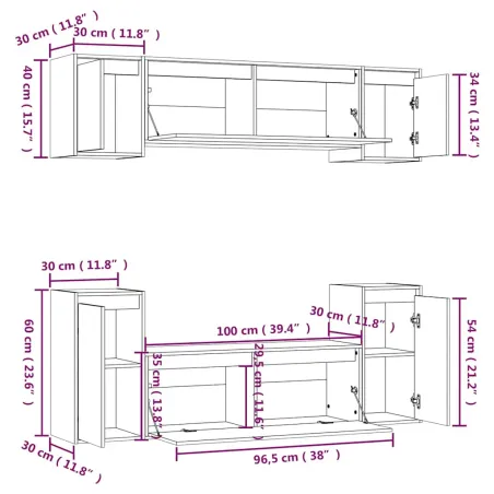 Meubles TV 6 pcs Blanc Bois massif de pin