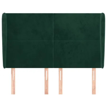 Tête de lit avec oreilles Vert foncé 147x23x118/128 cm Velours
