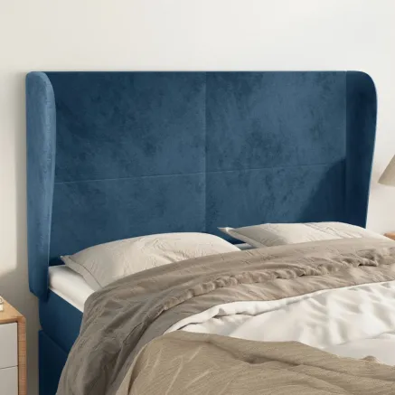 Tête de lit avec oreilles Bleu foncé 147x23x118/128 cm Velours