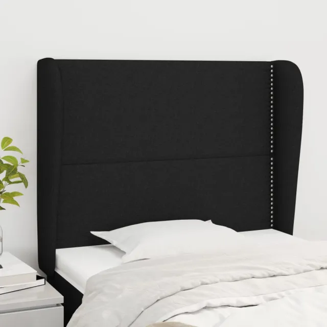 Tête de lit avec oreilles Noir 93x23x118/128 cm Tissu