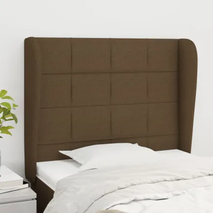Tête de lit avec oreilles Marron foncé 83x23x118/128 cm Tissu