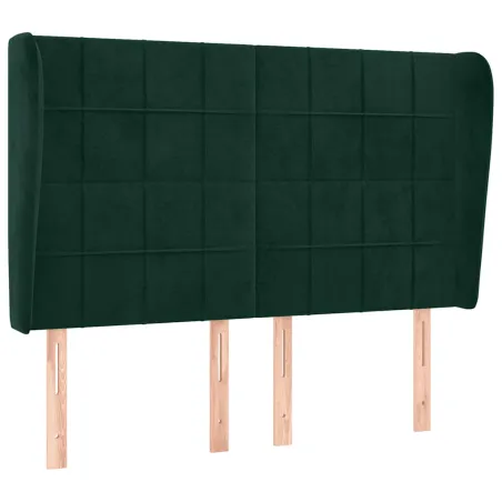 Tête de lit avec oreilles Vert foncé 147x23x118/128 cm Velours