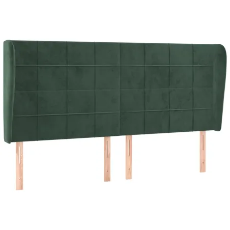Tête de lit avec oreilles Vert foncé 163x23x118/128 cm Velours