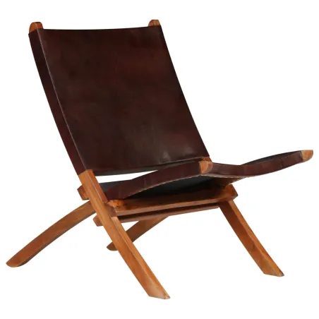 Chaise de relaxation pliable Marron Cuir véritable